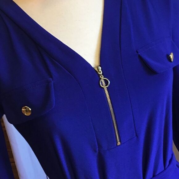 3/4 sleeve dress with belted waist in size PS in a royal blue color - Picture 10 of 16